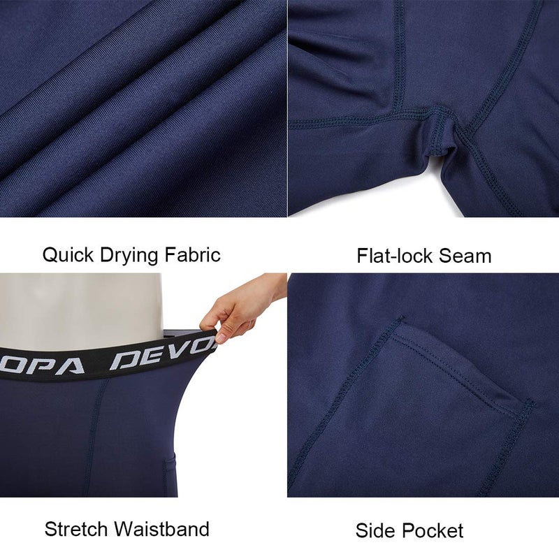 DEVOROPA Youth Boys' Compression Shorts Performance Athletic Base Layers Workout Training Underwear Side Pocket Black/Navy XS (Pack of 2) - Image 5